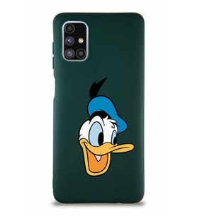 Samsung Galaxy M51 Soft Premier Kapak Donald Duck-A Tasarımlı Silikon Kılıf - Yeşil (Şeffaf)