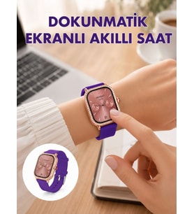 Pembe Mor ve Metal Kordonlu Akıllı Saat Hediye Seti