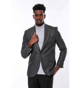 Kendinden Desenli Füme Slim Fit Ceket - Wessi