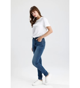Özel Tasarım Orta Koyulukta Indigo Denim Rahat Doğal Yumuşak Mira12 Skinny Fit Kadın Jean Pantolon