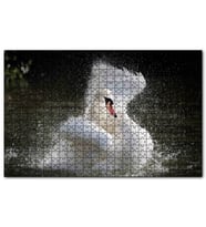 Cakapuzzle Gölde Kanatlarını Temizleyen Beyaz Kuğu Puzzle Yapboz MDF (Ahşap) (120 Parça)