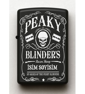 Peaky Blinders Desenli Kişiye Özel İsimli Siyah Benzinli Metal Çakmak