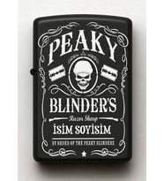 Peaky Blinders Desenli Kişiye Özel İsimli Siyah Benzinli Metal Çakmak