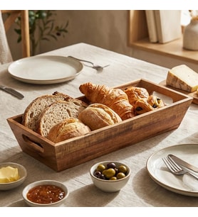 Akasya Ekmek Sepeti 33 x 15 cm - Dikdörtgen Ahşap Ekmeklik, Sunum ve Servis Sepeti, Tezgah ve Kahvaltılık Düzenleyici