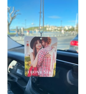 Beyaz Pleksi Kişiye Özel Fotoğraflı Drive Safe I LOVE YOU Yazılı Araba Hediyesi Araba Süsü Dikiz Aynası Süsü - Çift Taraflı