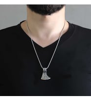 Kızılderili Baltası Tasarım Kalın Zincirli 925 Ayar Gümüş Erkek Kolye