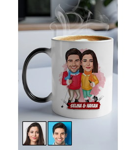 Çiftlere Özel Komik Hediye Kış Tatili  Karikatürlü Sihirli Kupa Bardak