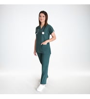 Unisex Ördekbaşı Yeşili Esnek  Likralı  Scrubs Cerrahi Üniforma Doktor Hemşire Takımı (Koyu Yeşil)