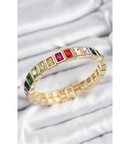 Pirinç Karışık Zirkon Taşlı Dikdörtgen Model Gold Renk Lastikli Kadın Bilekl - SSSSSS6212-4