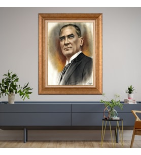 Altın Varaklı Çerçeveli Paspartulu Atatürk Tablo DC1510 (Gold)