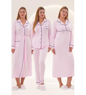 Mecit 6335 Pembe Kadın Sabahlık Gecelik Pijama Seti