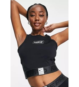 Nike Pro Dri FIT Crop Tank Top Bra Black Kadın Grafikli Crop Atlet Bra Siyah