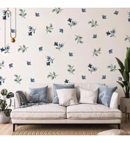 Mavi Çiçekler ve Yapraklar Duvar Sticker Boho Duvar Dekorasyon (Karışık)