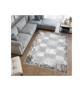 Rovigo Home Dijital Baskı Yıkanabilir Kaymaz Taban Salon Halısı RVG0522 (Gri)