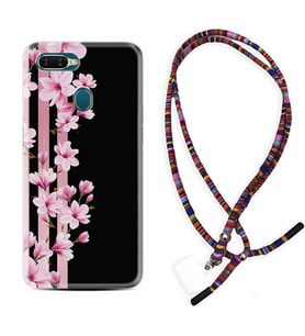 Oppo A5S A15 A16 A54 A55 A73 A74 Kılıf Boyun Asklı Rasta Silikon Pink Flowers 3 1393