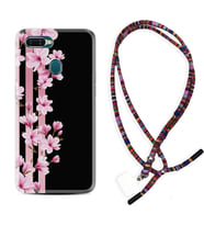 Oppo A5S A15 A16 A54 A55 A73 A74 Kılıf Boyun Asklı Rasta Silikon Pink Flowers 3 1393