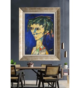 Tablore Ekspresyonist Erkek Portresi Çerçeveli Tablo Mavi Yağlı Boya Görünümlü Duvar Dekoru Modern Sanat Tablosu