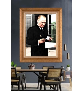 Altın Varaklı Çerçeveli Paspartulu Atatürk Tablo DC1260 (Gold)