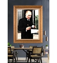 Altın Varaklı Çerçeveli Paspartulu Atatürk Tablo DC1260 (Gold)