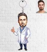 Kişiye Özel Doktor Tasarımlı Karikatür Ahşap Anahtarlık Bay-7-Eco