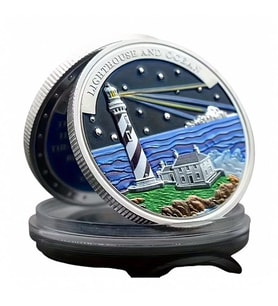 Deniz Feneri ve Okyanus Yol Gösterici İyi Şans Parası Işık Yolu Metal Coin Gri CP076
