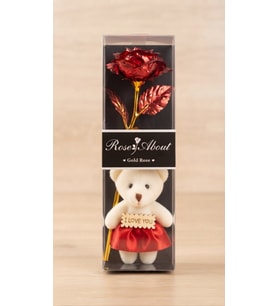 Sevgiliye Hediye Gold Folyo Gül ve I Love You Yazılı Peluş Ayıcık Seti - Özel Kutulu