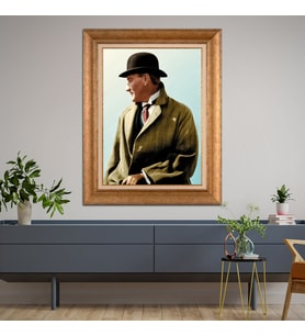 Altın Varaklı Çerçeveli Paspartulu Atatürk Tablo DC0955 (Gold)