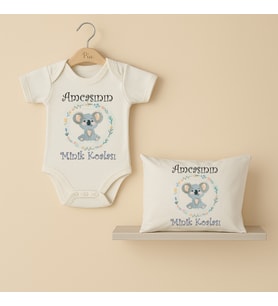Pia Baby B44 %100 Pamuk Amcasının Minik Koalası Yazılı Tasarlanabilir Bebek Body Ve Yastık Kılıfı (Ekru)