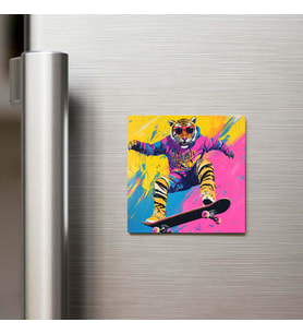 Tiger - Kaplan - Güneş Gözlüklü Style - Buzdolap Magneti - 9x9 Cm