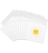 Gülümseyen mutlu güneş - sevimli kawaii sarı güneşli gülen yüz - beyaz üzerine yazlık güneş ışığı - Tebrik Kartları, 15 x 15 cm, 12'li set (gc_113063_2)