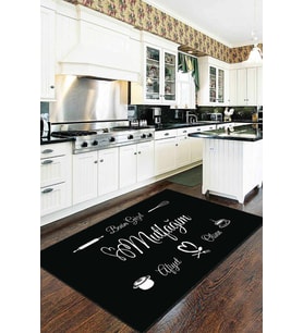 Siyah Kaymaz Tabanlı Kitchen Yazılı Mutfak Halısı AR230
