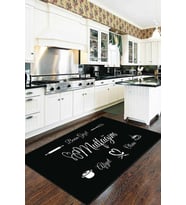 Siyah Kaymaz Tabanlı Kitchen Yazılı Mutfak Halısı AR230