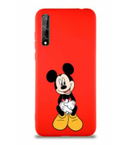 Huawei P Smart S Soft Premier Kapak Mickey Mouse-A Tasarımlı Silikon Kılıf - Kırmızı (Şeffaf)