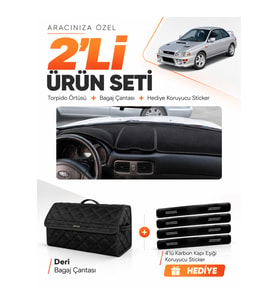 e-biz SUBARU İMPREZZA (1998-2000) Uyumlu Torpido Örtüsü + Deri Bagaj Çantası Seti - Siyah - SU004