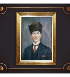 Altın Varaklı Çerçeveli Paspartulu Atatürk Tablo nl02A201 (Gold)