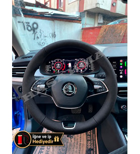 Skoda Fabia Mk4 Dikme Direksiyon Kılıfı Premium Komple Delikli Deri Siyah Dikiş 2021-2026