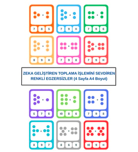 TOPLAMA İŞLEMİNİ SEVDİREN, ZEKA GELİŞTİREN RENKLİ EGZERSİZLER (4 Sayfa A4 Boyut)