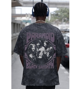 Paranoid Black Sabbath Rock Metal Müzik Grubu Sırt Baskılı Unisex Oversize Eskitme Yıkamalı Tişört