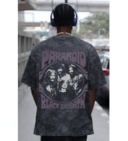 Paranoid Black Sabbath Rock Metal Müzik Grubu Sırt Baskılı Unisex Oversize Eskitme Yıkamalı Tişört