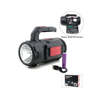 2İN1 19PCS = Tamir - Hırdavat Seti El Fener - Projektör Led + Cob Usb - Type-c - Pil Şarjlı HS-310