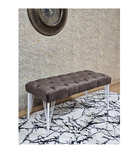 Beyaz Boyalı Tel Ayaklı 90 cm Puf Bench - Puf - Bench - Kasalı Oturak - Oturak - Yatak Ucu Puf Kahverengi Renk 90 x 41 Boyut/Ebat (Çok Renkli)