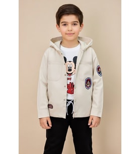 Krem Erkek Çocuk Karakter Nakışlı Ceketli Pantolonlu 3lü Takım  23528
