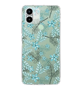Redmi A1 Plus  Kamera korumalı Kapak Floral Su Yeşili Tasarımlı  Şeffaf Kılıf