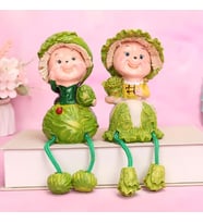 Ayakları Sallanan Yeşil Lahana Kafalar Biblo Dekoratif Obje Hediye Ürün Vitrin Süsü Ev Hediyesi 24cm (Çok Renkli)