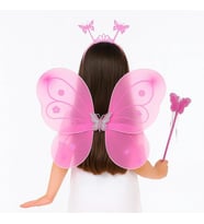 Pembe Kelebek Kız Seti - 50 Cm Kelebek Kanadı, Taç Ve Asa