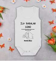 BK Kids Kişiye Özel İlk Babalar Günü Beyaz Askılı Sıfır Kol Bebek Body Zıbın, Yeni Doğan Bebek Hediyesi