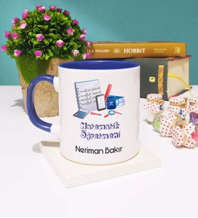 Matematik Öğretmeni Tasarımlı Kişiye Özel Matematik Öğretmeni Kupa Bardak Lacivert