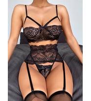 HotFlirt NL 1009  Dantel Jartiyer Takım (Siyah)