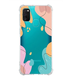 Samsung Galaxy M21  Köşe Korumalı Antişok Kapak Karışık Renkler Tasarımlı Şeffaf Silikon Kılıf