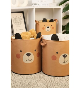 2'li Bear Tasarımlı Bebek Çocuk Odası Düzenleyici Saklama Kutusu Oyuncak Kirli Sepeti 37x40 (Renksiz)
